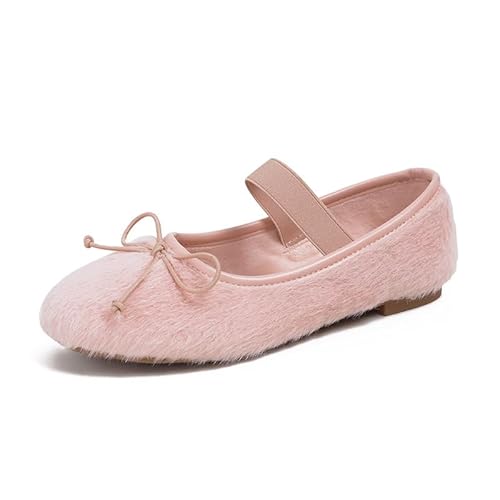 JXpxbao Winter Ballerinas Mary Jane Schuhe Mokassins Damen Elegante Loafers Warme Plüsch Hausschuhe Slippers Indoor Outdoor (Pink,42) von JXpxbao