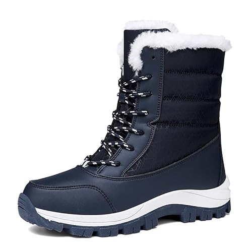 JXpxbao Winter Schneestiefel Damen Warme Gefüttert Winterstiefel Outdoor Rutschfest Winterboots Wasserdicht Stiefel Winter Trekkingstiefel Wanderstiefel (Blau,36) von JXpxbao