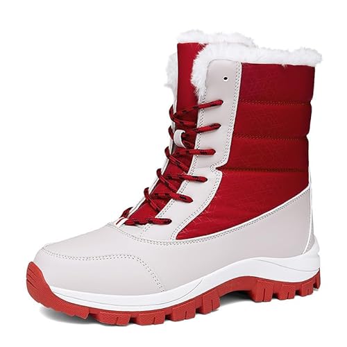 JXpxbao Winter Schneestiefel Damen Warme Gefüttert Winterstiefel Outdoor Rutschfest Winterboots Wasserdicht Stiefel Winter Trekkingstiefel Wanderstiefel (Rot,39) von JXpxbao