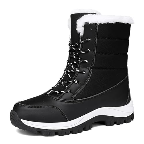 JXpxbao Winter Schneestiefel Damen Warme Gefüttert Winterstiefel Outdoor Rutschfest Winterboots Wasserdicht Stiefel Winter Trekkingstiefel Wanderstiefel (Schwarz,39) von JXpxbao