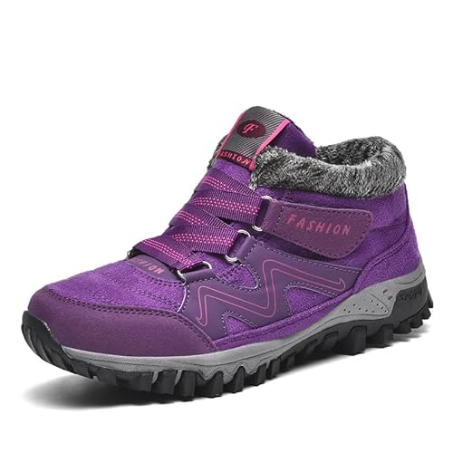 JXpxbao Winterschuhe Herren Damen Warm Gefütterte Winter Schneestiefel Trekkingschuhe Wanderhalbschuhe Winterboots Rutschfest Outdoor Mit Klettverschluss (Dunkelviolett,44) von JXpxbao