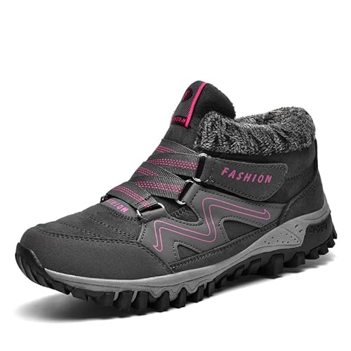 JXpxbao Winterschuhe Herren Damen Warm Gefütterte Winter Schneestiefel Trekkingschuhe Wanderhalbschuhe Winterboots Rutschfest Outdoor Mit Klettverschluss (Grau-Pink,43) von JXpxbao