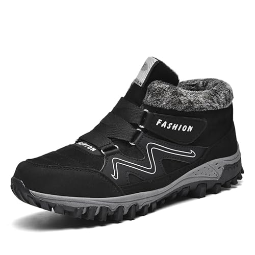 JXpxbao Winterschuhe Herren Damen Warm Gefütterte Winter Schneestiefel Trekkingschuhe Wanderhalbschuhe Winterboots Rutschfest Outdoor Mit Klettverschluss (Schwarz,46) von JXpxbao