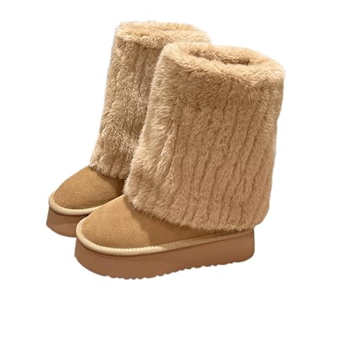JXpxbao Winterstiefel Damen Schneestiefel Warm Fell Gefüttert Winterschuhe Stiefeletten Kurzstiefel Bequem Rutschfest 35-39EU (Braun,39) von JXpxbao