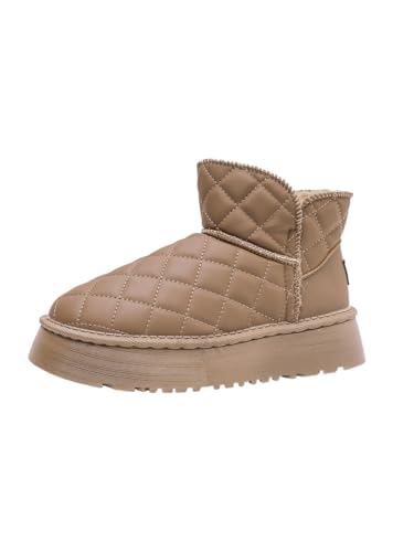 JXpxbao Winterstiefel Damen-Schneestiefel Wasserdichte Winterstiefel Warme, Mit Fell Gefütterte Winterstiefel Damen-Kurzstiefel Bequeme Skistiefel 35-39EU (Khaki,38) von JXpxbao