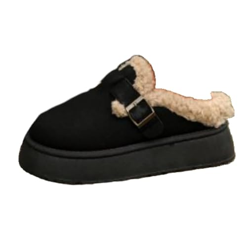 JXpxbao Winterstiefel Damen Winter Warme Stiefel Schnalle Ankle Bare Boots Casual Booties Schnalle Plateauschuhe Schuhe Mit Dickem Absatz (40,Schwarz) von JXpxbao