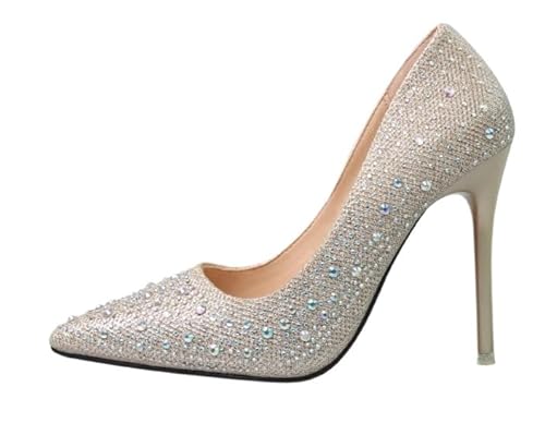 JXpxbao Women's Slope Heel Sandalen Damen Pointed Toe Kleid Partei Gericht Schuhe Kitten Heel Hochzeit Schuhe Perfekt Für Büro, Hochzeit Und Party Mit Strasssteinen (Gold,34) von JXpxbao