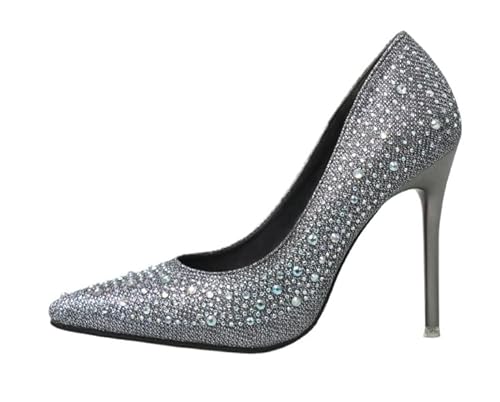 JXpxbao Women's Slope Heel Sandalen Damen Pointed Toe Kleid Partei Gericht Schuhe Kitten Heel Hochzeit Schuhe Perfekt Für Büro, Hochzeit Und Party Mit Strasssteinen (Grau,36) von JXpxbao