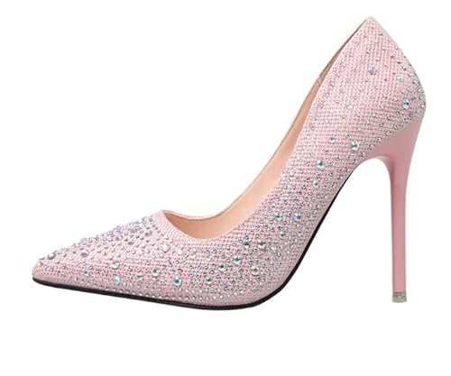 JXpxbao Women's Slope Heel Sandalen Damen Pointed Toe Kleid Partei Gericht Schuhe Kitten Heel Hochzeit Schuhe Perfekt Für Büro, Hochzeit Und Party Mit Strasssteinen (Rosa,38) von JXpxbao