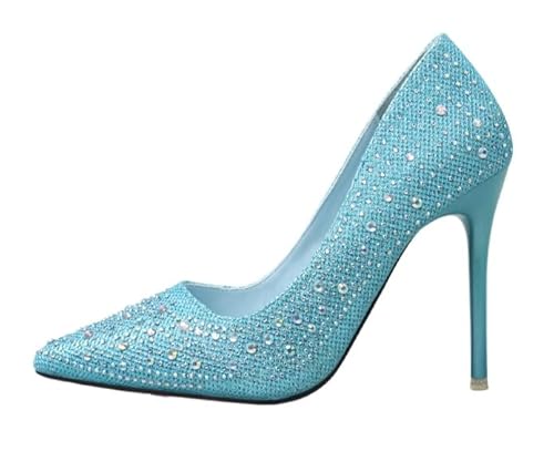 JXpxbao Women's Slope Heel Sandalen Damen Pointed Toe Kleid Partei Gericht Schuhe Kitten Heel Hochzeit Schuhe Perfekt Für Büro, Hochzeit Und Party Mit Strasssteinen (blau,36) von JXpxbao