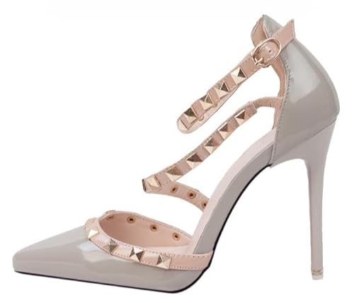 JXpxbao Women's Slope Heel Sandalen Damen Pointed Toe Kleid Partei Gericht Schuhe Kitten Heel Hochzeit Schuhe Perfekt Für Büro Hochzeit Und Party Mit Strasssteinen (Grau (10cm),38) von JXpxbao