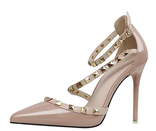 JXpxbao Women's Slope Heel Sandalen Damen Pointed Toe Kleid Partei Gericht Schuhe Kitten Heel Hochzeit Schuhe Perfekt Für Büro Hochzeit Und Party Mit Strasssteinen (Nackt (10cm),39) von JXpxbao