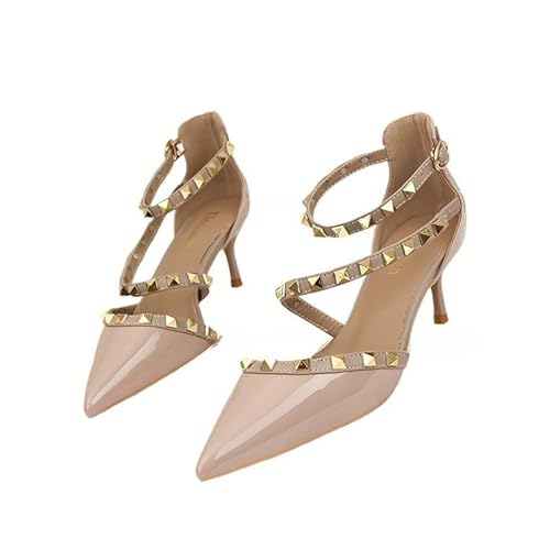 JXpxbao Women's Slope Heel Sandalen Damen Pointed Toe Kleid Partei Gericht Schuhe Kitten Heel Hochzeit Schuhe Perfekt Für Büro Hochzeit Und Party Mit Strasssteinen (Nackt (6cm),34) von JXpxbao