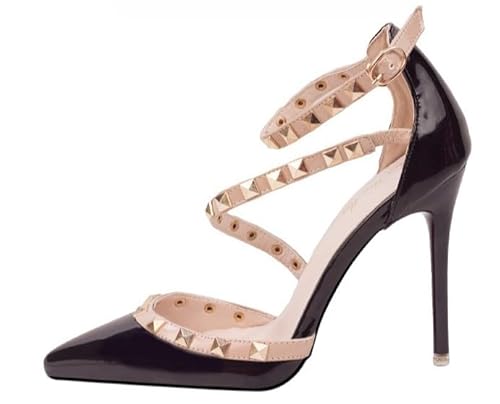 JXpxbao Women's Slope Heel Sandalen Damen Pointed Toe Kleid Partei Gericht Schuhe Kitten Heel Hochzeit Schuhe Perfekt Für Büro Hochzeit Und Party Mit Strasssteinen (Schwarz (10cm),39) von JXpxbao