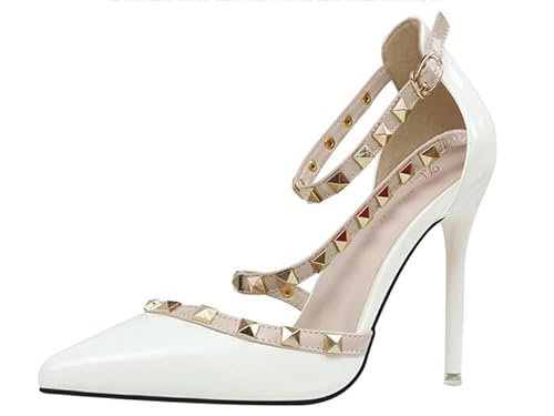 JXpxbao Women's Slope Heel Sandalen Damen Pointed Toe Kleid Partei Gericht Schuhe Kitten Heel Hochzeit Schuhe Perfekt Für Büro Hochzeit Und Party Mit Strasssteinen (weiß (10cm),37) von JXpxbao