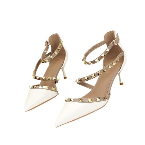 JXpxbao Women's Slope Heel Sandalen Damen Pointed Toe Kleid Partei Gericht Schuhe Kitten Heel Hochzeit Schuhe Perfekt Für Büro Hochzeit Und Party Mit Strasssteinen (weiß (6cm),38) von JXpxbao