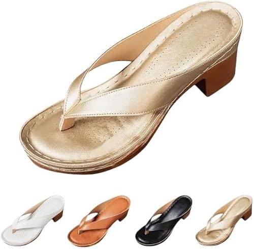 JXpxbao Women 's Solid Color Sommer Chunky Heel Sandalen Slip on Open Toe Square Toe Bequeme Heeled Sandalen Mules für Frauen Heels Frauen Schuhe Keile für Freizeitschuhe Dressy (Gold,38) von JXpxbao