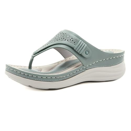 JXpxbao Zehentrenner Damen Sandalen, Pantoletten Orthopädische Damen Keilabsatz Hausschuhe Slipper Beach Pantoletten Sommer Flip-Flops Rutschfeste Strandsandalen Zehentranner (Grün,42) von JXpxbao