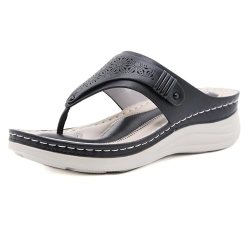 JXpxbao Zehentrenner Damen Sandalen, Pantoletten Orthopädische Damen Keilabsatz Hausschuhe Slipper Beach Pantoletten Sommer Flip-Flops Rutschfeste Strandsandalen Zehentranner (Schwarz,41) von JXpxbao