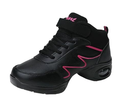 Jazzschuhe Damen Lace Up Tanzsneaker Damen Geteilte Sohle Luftkissen Modern Tanzschuhe Plattform (schwarz rot,39) von JXpxbao