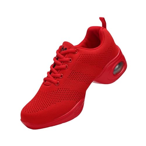 Jazzschuhe Damen Lace Up Tanzsneaker Damen Geteilte Sohle Luftkissen Moderne Tanzschuhe Plattform Pumps Blockabsatz (876 Rot,40) von JXpxbao