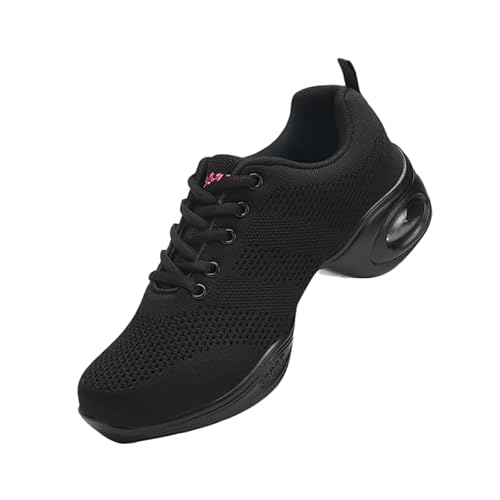 Jazzschuhe Damen Lace Up Tanzsneaker Damen Geteilte Sohle Luftkissen Moderne Tanzschuhe Plattform Pumps Blockabsatz (876 Schwarz,38) von JXpxbao