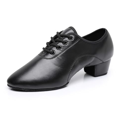Latein Jazz Tanzschuhe Modern Damen Geschlossene Lehrleistung Standard Gesellschaftstanzschuhe Schnürung 3,5 cm (Schwarz A,39) von JXpxbao