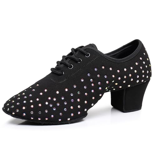 Latein Jazz Tanzschuhe Modern Damen Herren Geschlossene Lehrleistung Standard Gesellschaftstanzschuhe Schnürung (Schwarz 5cm,37) von JXpxbao