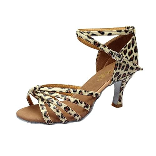 Latein Tanzschuhe Für Damen Professionelle Tanzschuhe Ballsaal Party Salsa Tanzübung Performance Schuhe 34-42EU Professionelle Damen- Aus Satin Für Latein-Tango (Leopardenmuster-7cm,37) von JXpxbao