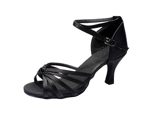 Latein Tanzschuhe Für Damen Professionelle Tanzschuhe Ballsaal Party Salsa Tanzübung Performance Schuhe 34-42EU Professionelle Damen- Aus Satin Für Latein-Tango (Schwarz-5cm,38) von JXpxbao