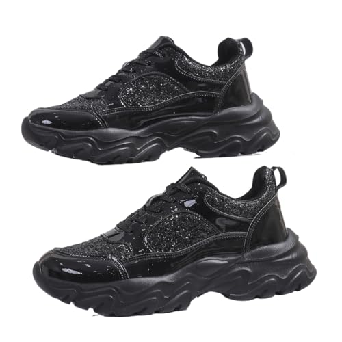 Laufschuhe Mit Kissen, Damen, Für Reisen, Lässig, Turnschuhe, Fitness, Modische Sportschuhe Im Freien,Glitzer-Sneake (Schwarz,37) von JXpxbao