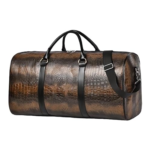 Leder Sporttasche Für Herren, Große Reisetasche Mit Krokodil-Muster, Weekender Geschäftsreise Tasche Handgepäck Trainingstasche Fitnesstasche, Gym Bag Wasserdicht Schwimmtasche (Hellbraun) von JXpxbao