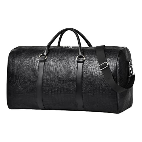 Leder Sporttasche Für Herren, Große Reisetasche Mit Krokodil-Muster, Weekender Geschäftsreise Tasche Handgepäck Trainingstasche Fitnesstasche, Gym Bag Wasserdicht Schwimmtasche (Schwarz) von JXpxbao