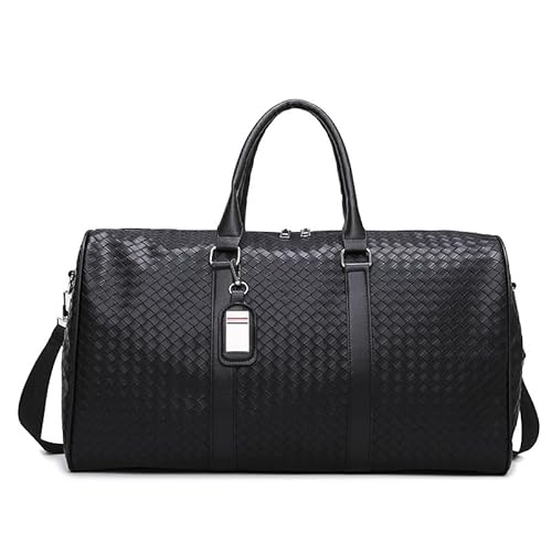 Leder Sporttasche Für Herren, Reisetasche Mit Nassfach, Weekender Tasche Handgepäck Trainingstasche Fitnesstasche, Gym Bag Reisetasche Wasserdicht Schwimmtasche Schwarz (Gewebtes Muster) von JXpxbao