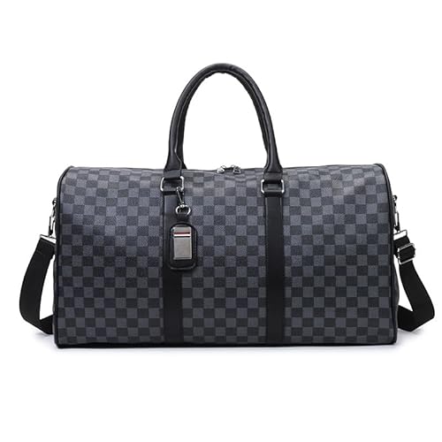 Leder Sporttasche Für Herren, Reisetasche Mit Nassfach, Weekender Tasche Handgepäck Trainingstasche Fitnesstasche, Gym Bag Reisetasche Wasserdicht Schwimmtasche Schwarz (Schachbrett Muster) von JXpxbao