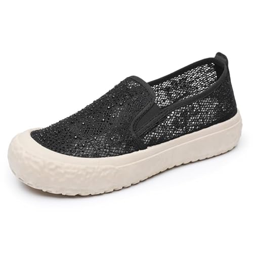Leichte Trainer mit Dicker Sohle für Frauen, die lässige, atmungsaktive Laufschuhe tragen, Retro-Sneakers mit rutschfesten, stoßdämpfenden Schuhen für draußen (36,schwarz) von JXpxbao