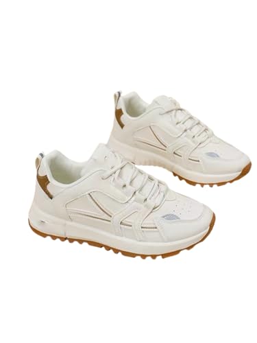 Leichte Trainer mit Dicker Sohle für Frauen, die lässige, atmungsaktive Laufschuhe tragen, Retro-Sneakers mit rutschfesten, stoßdämpfenden Schuhen für draußen (38,Khaki 3) von JXpxbao