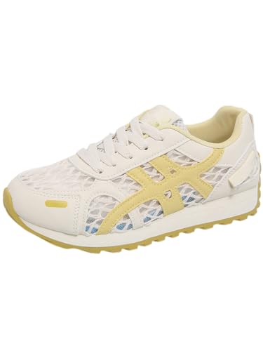 Leichte Trainer mit Dicker Sohle für Frauen, die lässige, atmungsaktive Laufschuhe tragen, Retro-Sneakers mit rutschfesten, stoßdämpfenden Schuhen für draußen (40,Gelb) von JXpxbao