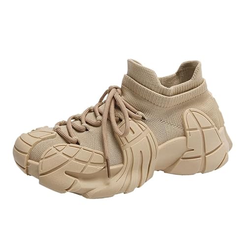 Leichte Trainer mit Dicker Sohle für Frauen, die lässige, atmungsaktive Laufschuhe tragen, Retro-Sneakers mit rutschfesten, stoßdämpfenden Schuhen für draußen (Gelb,36) von JXpxbao