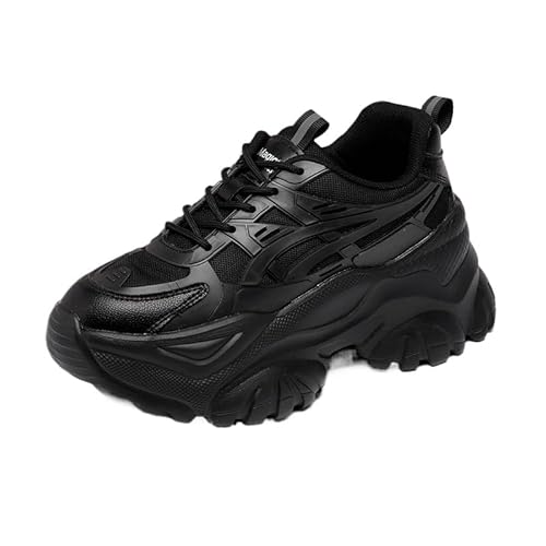 Leichte Trainer mit Dicker Sohle für Frauen, die lässige, atmungsaktive Laufschuhe tragen, Retro-Sneakers mit rutschfesten, stoßdämpfenden Schuhen für draußen (Schwarz,39) von JXpxbao