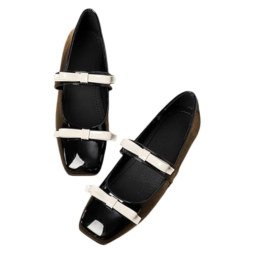 Neu Mary Jane Schuhe Damen Ballerinas Flache Schuhe Elegante Schnürballerinas Mit Schleife Halbschuhe Flach Freizeit Tanzschuhe Für Damen Übergröße 35-43EU (Schwarz,43) von JXpxbao