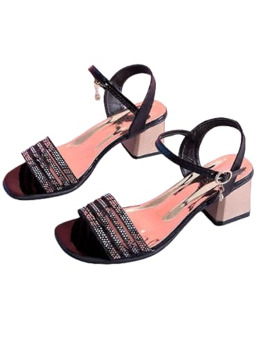 Neu Sandalen Mit Blockabsatz Damen Elegant Sandaletten Mit Pailletten Braut High Heels Sandals Mit Schnalle Sommer Peep Toe Sandalen Freizeit Strandschuhe (38,Gold) von JXpxbao