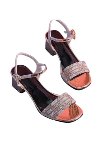 Neu Sandalen Mit Blockabsatz Damen Elegant Sandaletten Mit Pailletten Braut High Heels Sandals Mit Schnalle Sommer Peep Toe Sandalen Freizeit Strandschuhe (40,schwarz) von JXpxbao