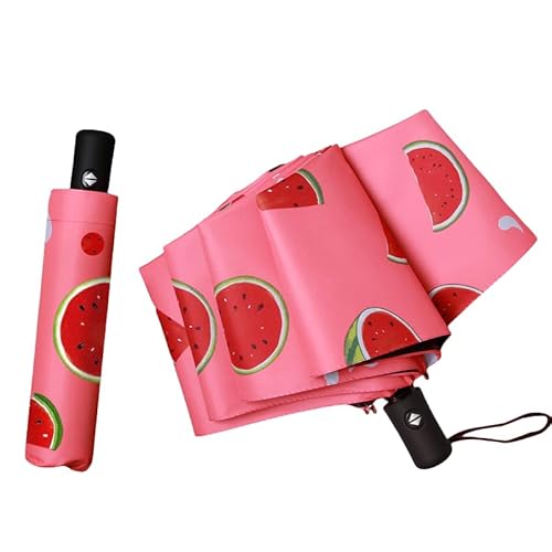 Obst Regenschirm, Sonnenschirm, Freien Uv-Schutz Damen Automatik Faltschirm Winddicht Regenfest, Mini Umbrella Taschenschirme Mit 8 Rippen Für Erwachsene Und Kinder Reise (Automatische Wassermelone) von JXpxbao