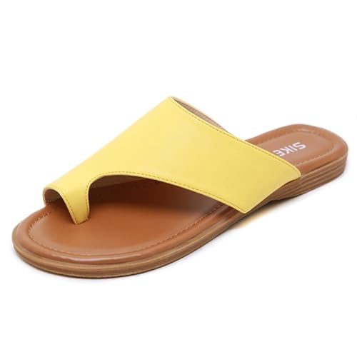 Pantoletten Damen Sandalen Mit Arch Support Komfortable & Einfach Sandelen Fur Damen Elegant Sandaletten Slide Sandals Sommer Peep Toe Sandalen Freizeit Strandschuhe (Gelb,41) von JXpxbao