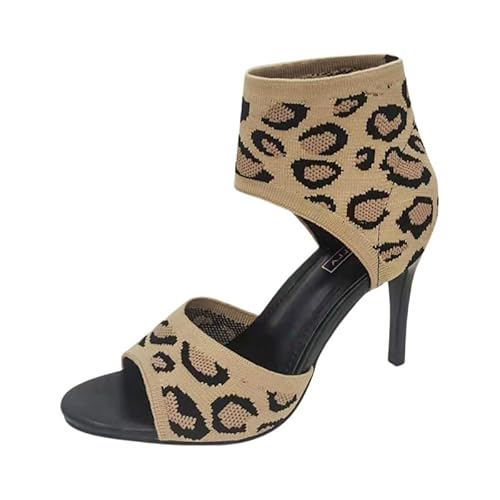 Peep-Toe-Absätze Für Damen, Sexy, Stiletto-High Heels Für Damen, Elegant, Slipper, Bequem, Breit, Dehnbar, Strick, Offener Zehenbereich, Absätze, Sandalen Für Abschlussball (Leopard,41) von JXpxbao