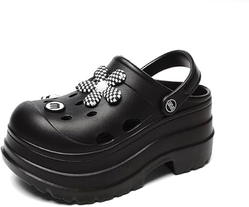 Plateau Clogs Damen, Sommerschuhe mit Ansteckern & Schuh Schmuck, Strand Sandalen rutschfest Gartenschuhe (Schwarz,40) von JXpxbao