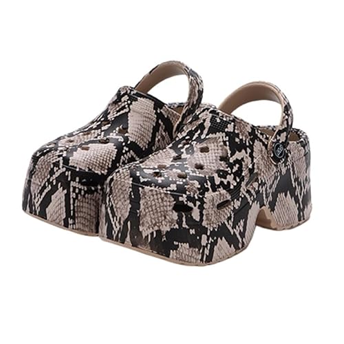 Platform Clogs Damen Sommerschuhe Hunky Heel Einfarbige Geschlossene Zehen Eva Slide Schuhe Damen Outdoor-Sandalen Strandschuhe (Schlangenmuster,37) von JXpxbao