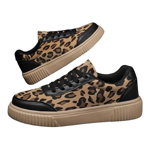 Retro Sneaker Herren Damen Schuhe Skateboardschuhe Laufschuhe Turnschuhe Mit Luftpolster Walkingschuhe Skateboardschuhe Lässige All-Match Sportschuhe Leopard Schnürstiefel Gr.36-44 (Schwarz,38) von JXpxbao
