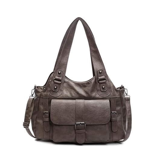 Retro Tote Bag PU Handtasche Damen Groß Shopper Tasche Schultertasche Uni Hobo Tasche Gross Schultertasche Slouchy Bag Beuteltasche Damen-Shopper – Ideal Für Den Alltag Oder Die Arbeit (Khaki) von JXpxbao